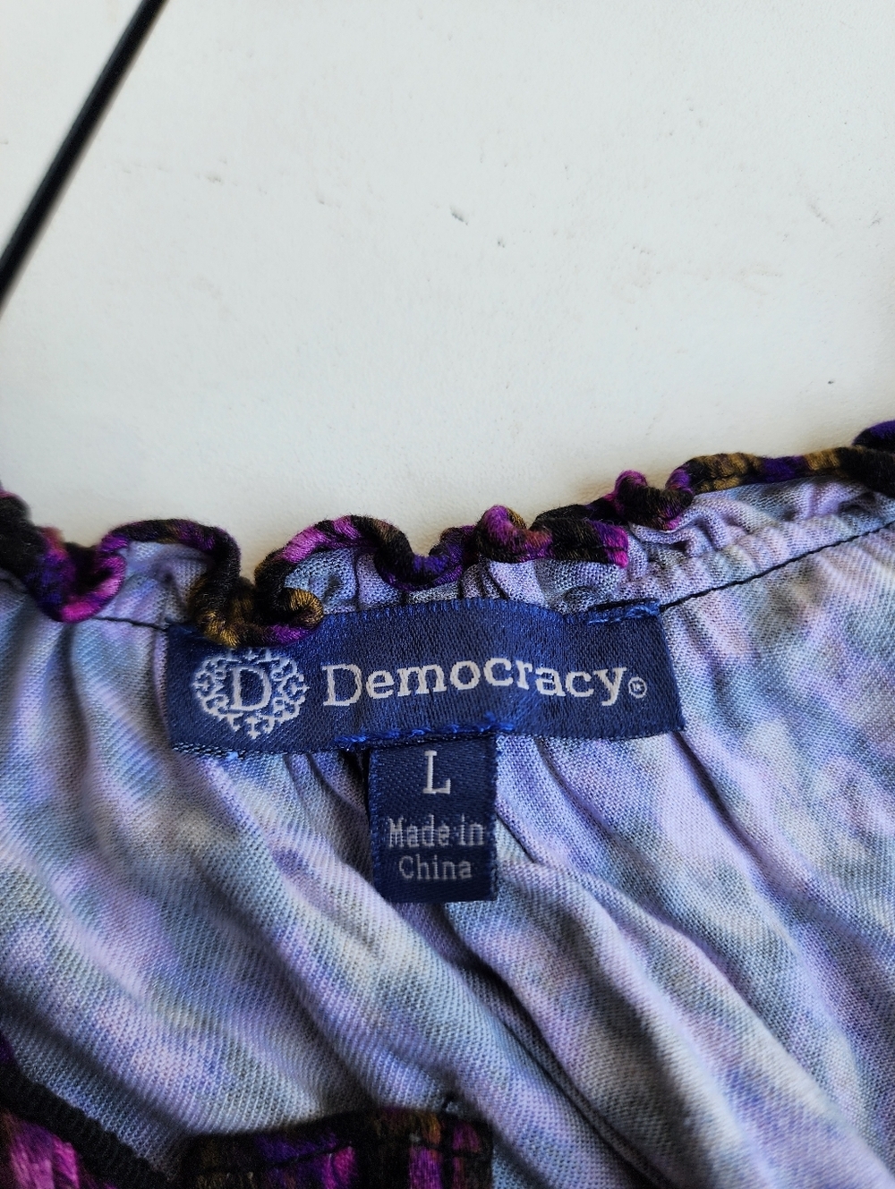 Democracy Womens Ruffle Edge V-Neck Floral Print Woven Long Sleeve Top Purple  L - Picture 16 of 16